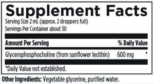 Image of supplement facts:
Glycerophosphocholine (from sunflower lecithin), vegetable glycerine, purified water 