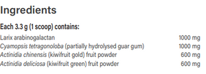 Supplement facts for Microbiome Prebiotic listing ingredients including Larch Arabinogalactan