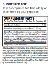 Supplement facts for BiomeAide-SR listing ingredients including Beet Powder, Bergamot, Beta Alanine, Beta Glucan, Beta Glucanase