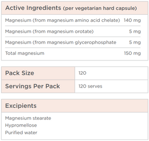 Supplement facts for Tri-Mag Supreme 120c listing ingredients including Magnesium, Magnesium, Magnesium Orotate, Magnesium stearate