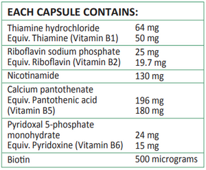 Supplement facts for MTHFR (RN Labs) Starter B Caps listing ingredients including Biotin, Calcium Pantothanate, Vitamin B1 (thiamine HCl), Vitamin B1 (thiamine), Vitamin B2 (riboflavin 5-phosphate)