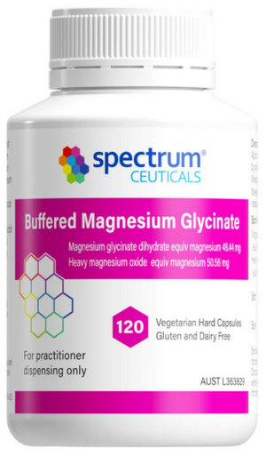 A supplement container of Buffered Magnesium Glycinate by SpectrumCeuticals