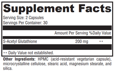 Supplement facts for S-Acetyl-Glutathione