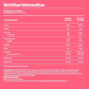 Ingredients: Caffeine 30mg each Vitamin B5, Vitamin B6