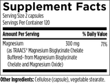Text listing the ingredients including Magnesium, TRAACS, Magnesium bisglycinate, chelate, oxide.