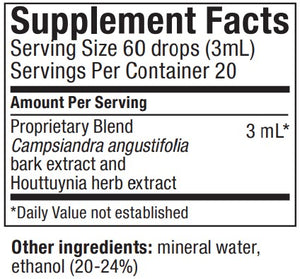 Supplement facts for Nutra-Brt listing ingredients including Angustifolia, Campsiandra angustifolia, Houttuynia, Houttuynia herb