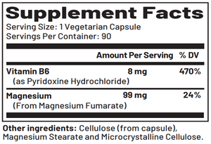Supplement facts for Fura-Mag™ listing ingredients including Magnesium Fumarate, Vitamin B6 (pyridoxine)