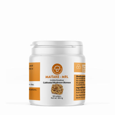 A supplement container of Maitake-MRL ™ 90T by Mycology Research Laboratories