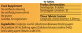 Supplement facts for Cordyceps-MRL ™ 90T listing ingredients including Cordyceps, Cordyceps sinensis