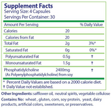 Supplement facts for Phoscol Vegetarian Capsules 600mg - 120c listing ingredients including Phosphatidylcholine, Soy (Glycine max)