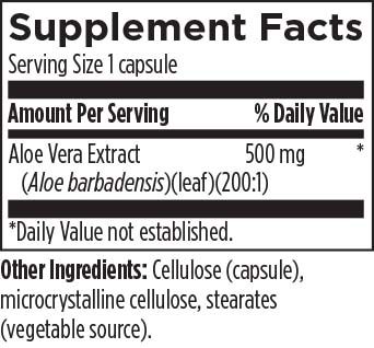 Supplement facts for Aloe 200x listing ingredients including Aloe Barbadensis, Aloe Vera