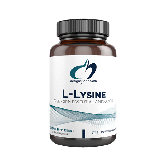 A supplement container of L-lysine by Designs for Health - USA