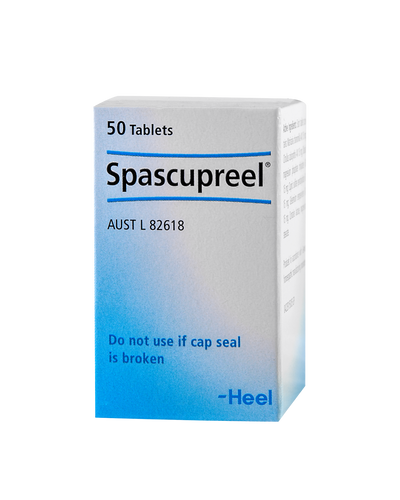 A supplement container of Spascupreel Tablets 50 by Heel