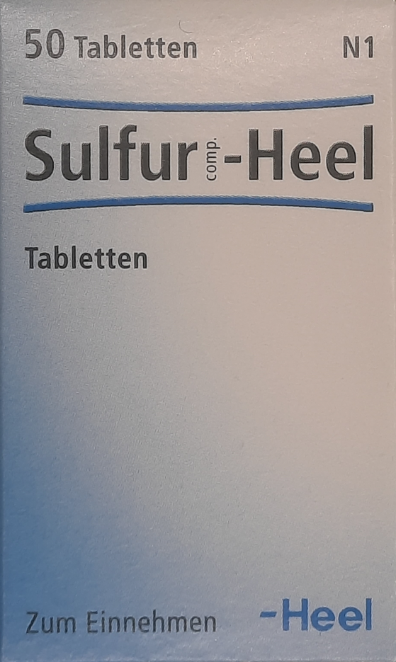 A supplement container of Sulfor Heel Tablets 50 by Heel