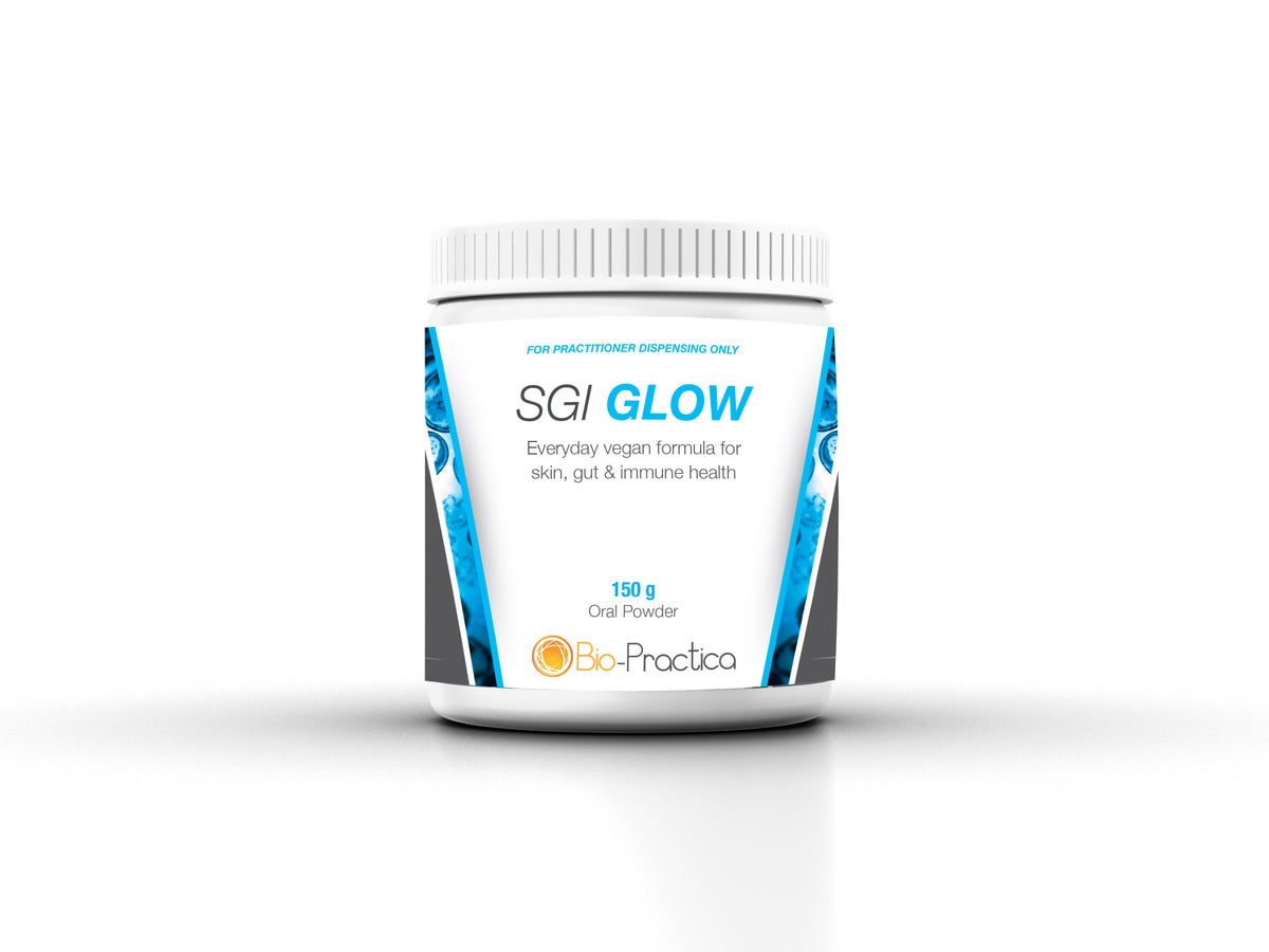 A supplement container of SGI GLOW by Bio-Practica