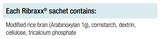 Supplement facts for Ribraxx listing ingredients including Cellulose (vegetarian capsule), Dextrin, Tricalcium phosphate