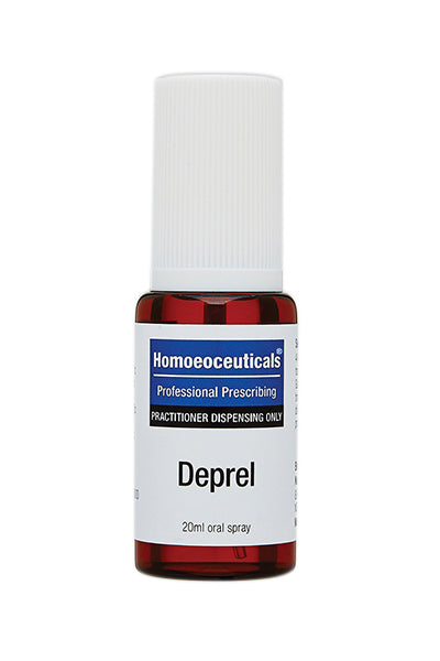 A supplement container of Deprel Spray 20ml by BioMedica Homoeoceuticals