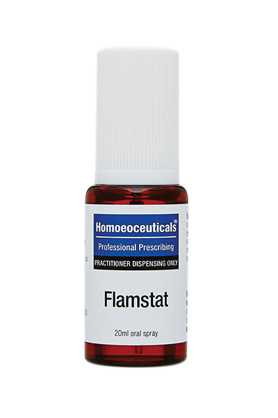 A supplement container of Flamstat Spray 20ml by BioMedica Homoeoceuticals