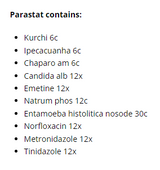 Supplement facts for Parastat Spray 20ml