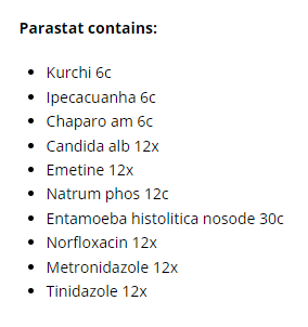 Supplement facts for Parastat Spray 20ml