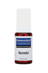 A supplement container of Nurodol Spray 20ml by BioMedica Homoeoceuticals