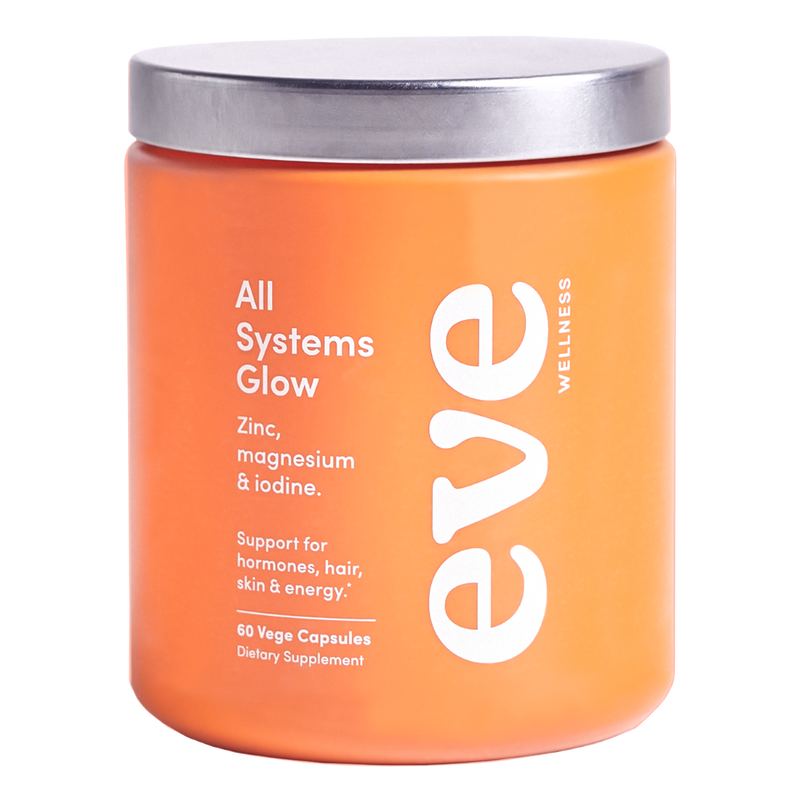 A supplement container of All Systems Glow by Eve
