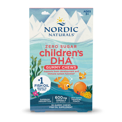 A supplement container of Children's DHA Gummy Chews by Nordic Naturals
