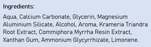 Supplement facts for Ratanhia Toothpaste listing ingredients including Calcium, Calcium Carbonate, Calcium carbonate, Cetyl Alcohol, Commiphora myrrha