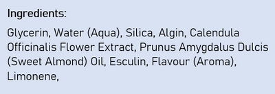 Supplement facts for Children's Tooth Gel listing ingredients including Calendula Extract, Collodial Anhydrous Silica, Glycine, Helichrysum Hydrosol, Indian Frankincense Extract