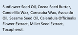 Supplement facts for Calendula All Purpose Balm listing ingredients including Avocado (Persea Gratissima), Calendula Extract, Carnauba Wax, Sunflower (Helianthus annuus), Sunflower seed (Helianthus annuus)