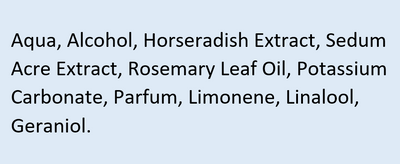 Supplement facts for Revitalising Hair Tonic listing ingredients including Cetyl Alcohol, Limonene, Linalool, Potassium, Potassium carbonate