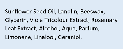 Supplement facts for Skin Food Lip Balm listing ingredients including Beeswax, Cetyl Alcohol, Glycine, Limonene, Linalool
