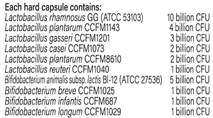 Supplement facts for ProBioFlora Multi listing ingredients including Bifidobacterium, Bifidobacterium animalis ssp lactis, Bifidobacterium animalis ssp. lactis, Bifidobacterium animalis ssp. lactis (Bi-04), Bifidobacterium animalis ssp. lactis (CUL34)