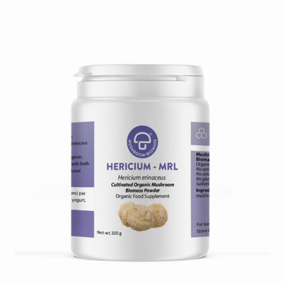 A supplement container of Hericium-MRL™ by Mycology Research Laboratories