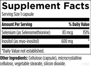 Supplement facts for Thyrommune™ listing ingredients including Inositol, Inositol Myo, Selenium, Selenium selenomethionine