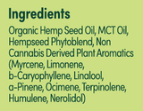 Supplement facts for Kure Hempress Drops Original 30ml listing ingredients including Hemp Extract, Hemp Seed Oil, Humulene, Limonene, Linalool
