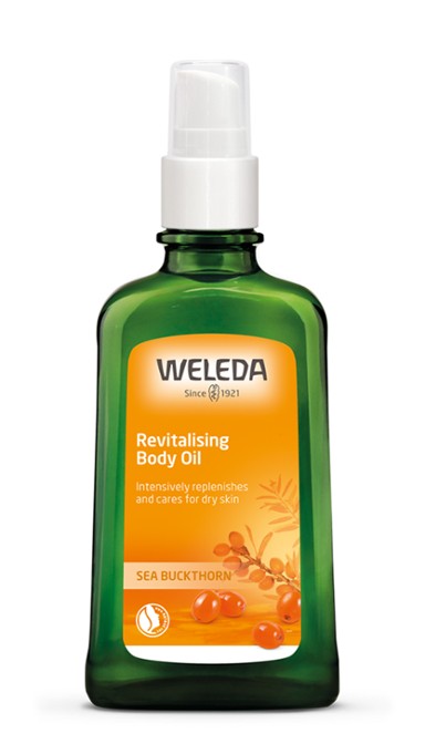 A supplement container of Revitalising Body Oil - Sea Buckthorn by Weleda
