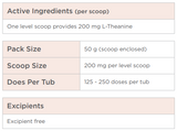Text listing the ingredients including  L-theanine