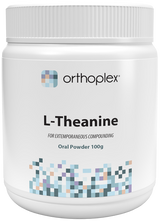 A supplement container of L-Theanine 100g by Orthoplex