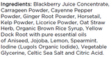 Supplement facts for Iron Tonic listing ingredients including Aniseed, Blackberry, Brown rice, Cayenne Pepper, Cellulose (vegetarian capsule)