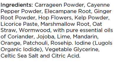 Supplement facts for Recovery Tonic listing ingredients including Althaea officinalis, Blood orange, Carrageenan, Cayenne Pepper, Citric Acid