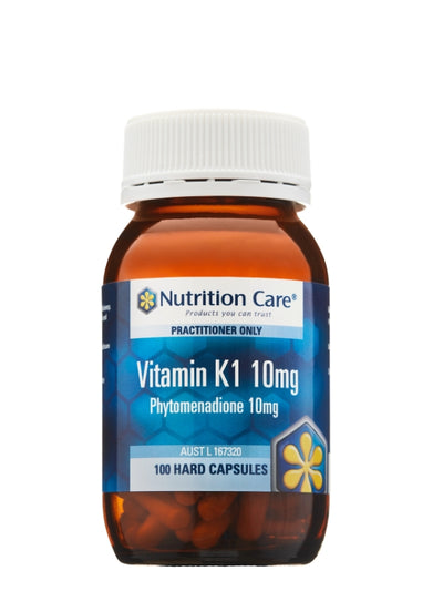 A supplement container of Vitamin K1 10mg by Nutrition Care