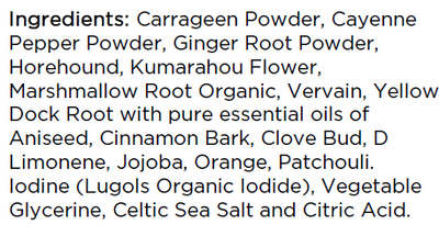 Supplement facts for Detox Support listing ingredients including Althaea officinalis, Aniseed, Blood orange, Carrageenan, Cayenne Pepper