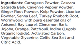 Supplement facts for Bowel Cleanse listing ingredients including Aniseed, Cayenne Pepper, Cinnamon, Citric Acid, Ginger