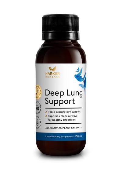 A supplement container of Deep Lung Support by Harker Herbals