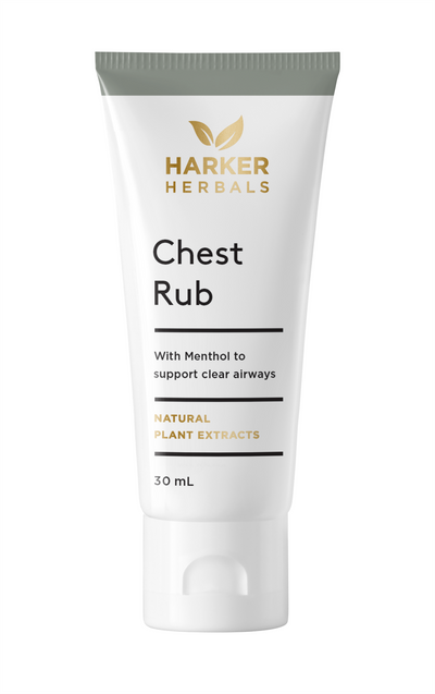 A supplement container of Chest Rub 30ml by Harker Herbals