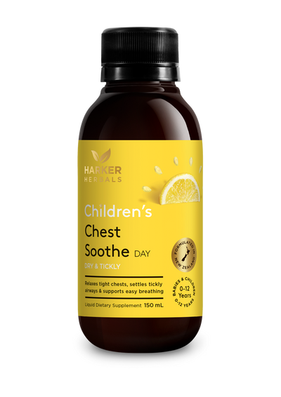 A supplement container of Children's Chest Soothe (Day) 150ml by Harker Herbals