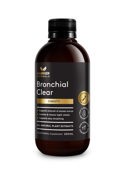 A supplement container of Bronchial Clear 200ml by Harker Herbals