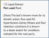 Supplement facts for Dandelion Root 1:2 - 500ml listing ingredients including Dandelion extract, Taraxacum officinale