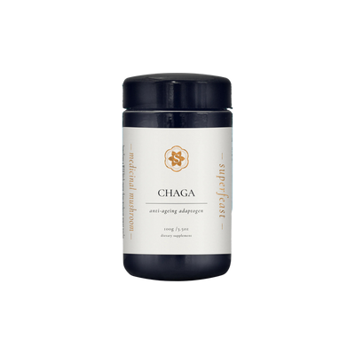 A supplement container of Chaga by SuperFeast